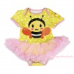 Yellow White Dots Baby Bodysuit Light Pink Pettiskirt & Bumble Bee Painting JS4510